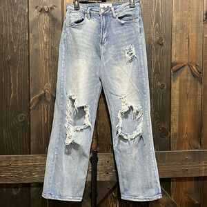 Almost Famous Jeans 5 Destroyed High Rise Ankle Grunge Casual Straight Leg Light